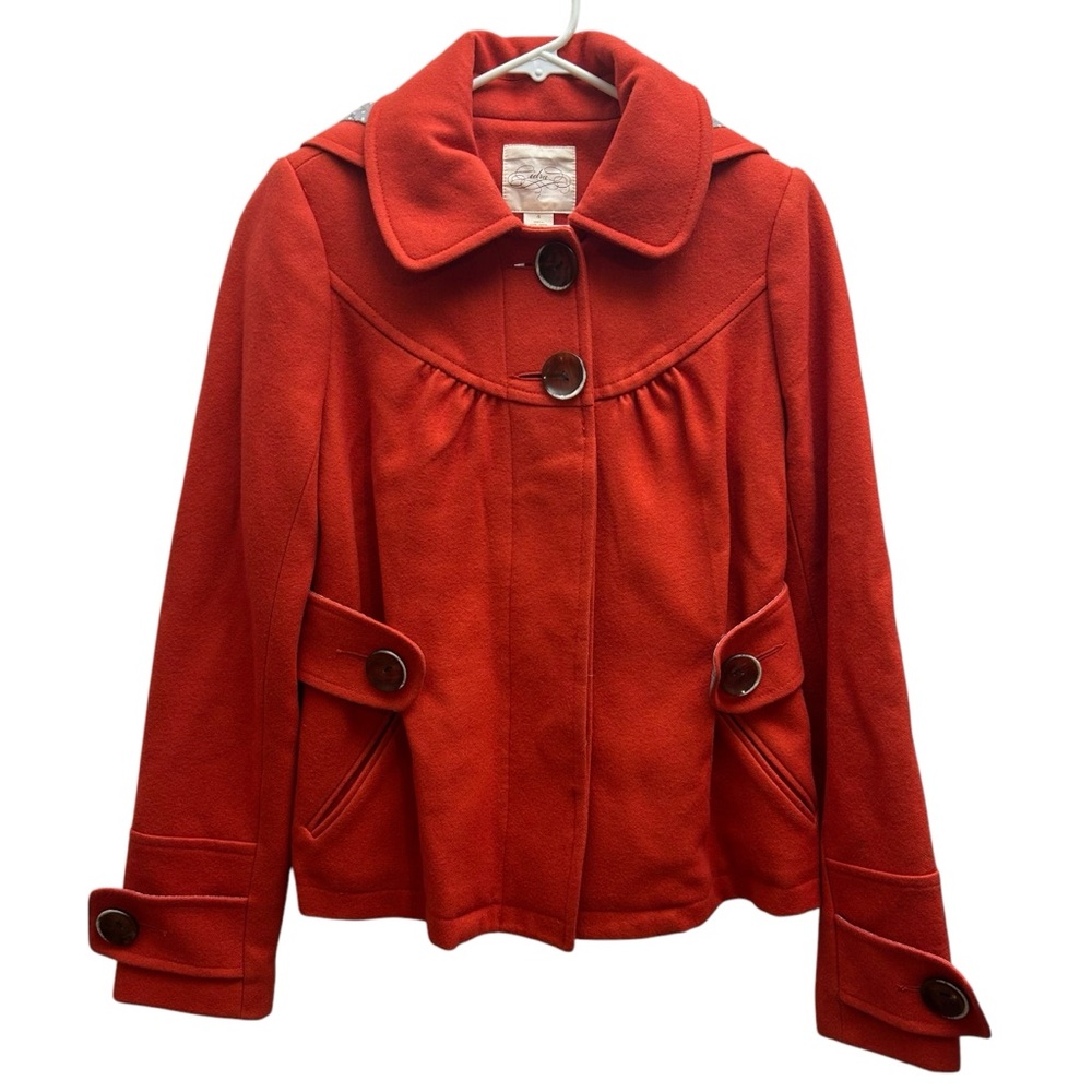 Anthropologie Idra Red Wool Blend Hooded Peacoat Jacket